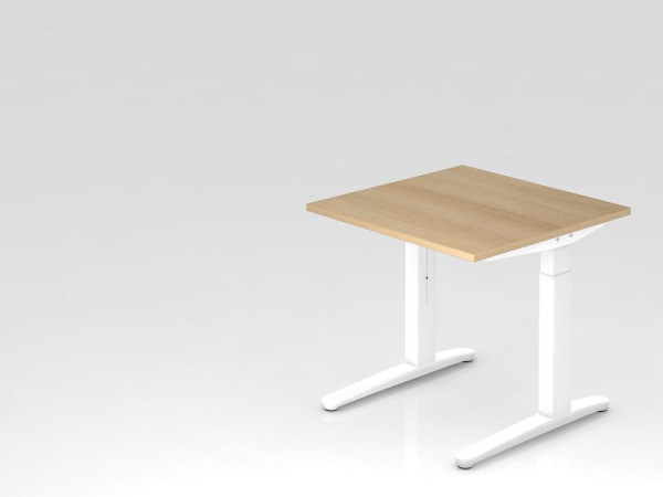 Bureau Hammerbacher piètement C 80x80cm chêne/blanc, coulisses en aluminium blanc, VXB08/E/WW