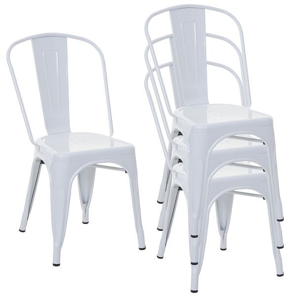 Mendler set de 4 chaises HWC-A73, chaise bistrot, empilable, métal design industriel empilable, blanc, 70792