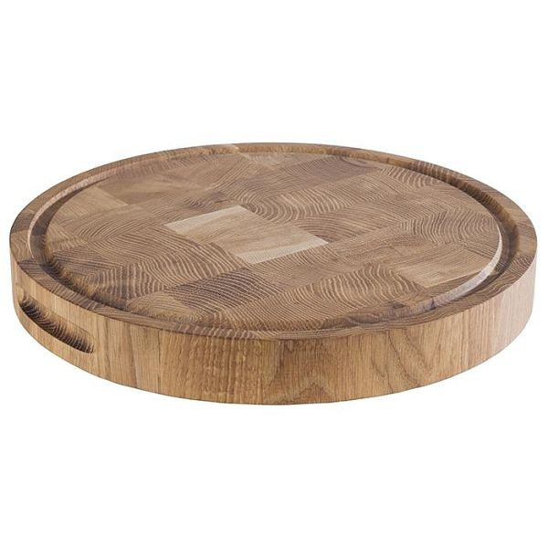 Buffet APS -PROFI-, Ø 33 cm, hauteur : 4,5 cm, bois de chêne, avec rainure à jus, avec 2 ouvertures latérales, 00805