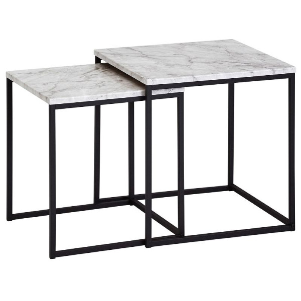 Wohnling Design table d'appoint, lot de 2, aspect marbre blanc, structure de table noire, WL5.983