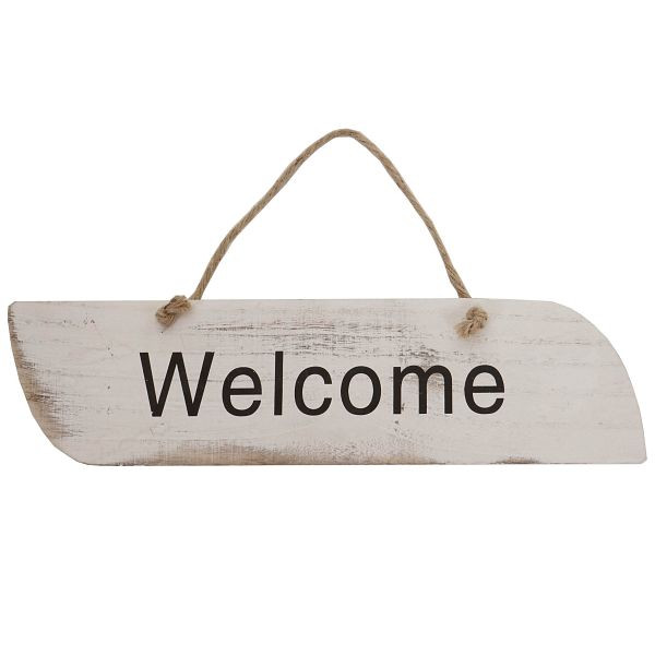 Panneau mural Welcome Mendler, panneau décoratif en bois, aspect minable 10x43x1cm, blanc, 44797