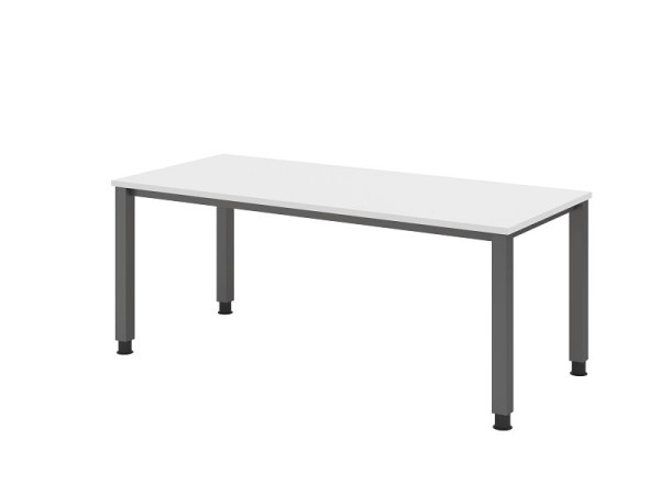 Bureau Hammerbacher QS19, 180 x 80 cm, plateau : blanc, épaisseur 25 mm, structure à 4 pieds en graphite (similaire à RAL 7012), hauteur de travail 68-83,5 cm, VQS19/W/G