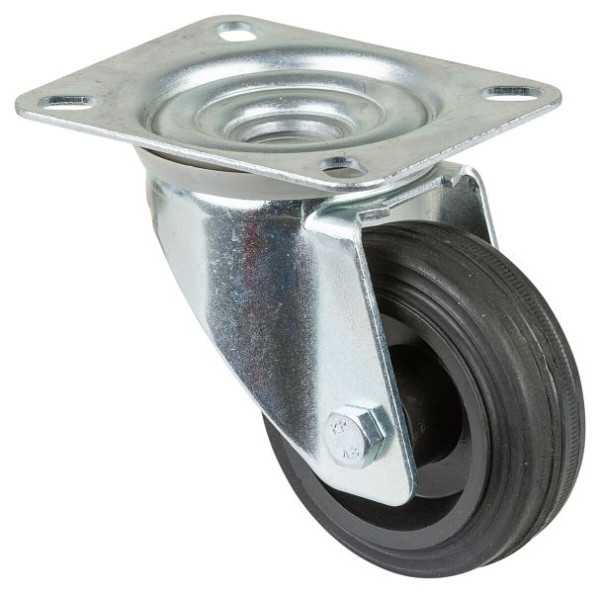 Rouleau de transport BS rollers, largeur de roue 30 mm, roue Ø 80 mm, capacité de charge 50 kg, caoutchouc noir, roulement à rouleaux, plaque, lot de 4, L400.B45.080