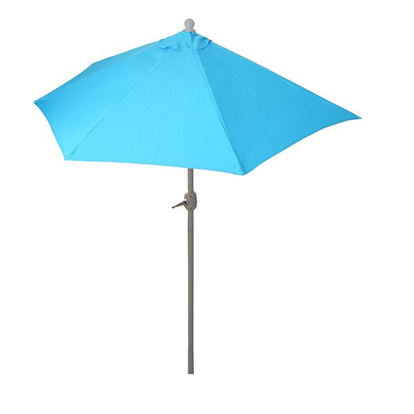 Mendler parasol semi-circulaire Parla, demi-parasol balcon parasol, UV 50+ polyester/aluminium 3kg, 270cm turquoise avec pied, 52379+35128