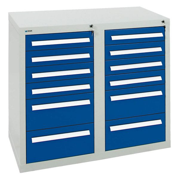 armoire à tiroirs émoussés série T-100/35-2, RAL 7035/5010, 12 tiroirs (8x100, 4x200mm), 8152674