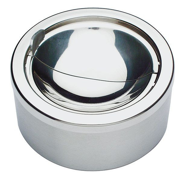 Cendrier APS, Ø 12 cm, hauteur : 5,5 cm, acier inoxydable, récipient poli mat, couvercle coupe-vent, 00052