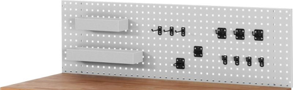 Plaque perforée RAU pour montage sur établi, avec jeu de supports, 1000x450x15 mm, 09-L1000DM-01.12