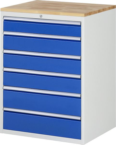 Armoire à tiroirs RAU série 7000, plan de travail en hêtre massif, 6 x taille de tiroir XL 1xH120, 3xH150, 2xH180 mm, 770x1035x650 mm, 03-XL7.6A-B.11