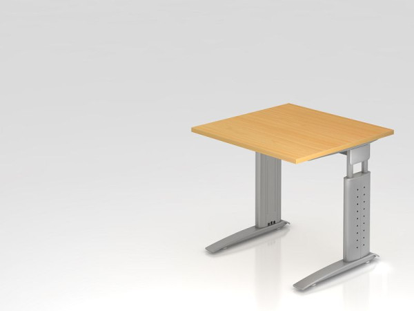 Bureau Hammerbacher pied C 80x80cm hêtre/argent, hauteur de travail 68-86 cm réglable, VUS08/6/S