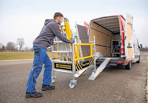 Échafaudage mobile DENIOS FlexxTower en tube rond en aluminium robuste, hauteur de travail jusqu'à 6,10 m, 275799
