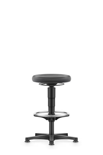 tabouret polyvalent bimos avec patins et repose-pieds, Supertec noir, hauteur d'assise 560-830 mm, anneau de couleur gris, 9461-SP01-3278