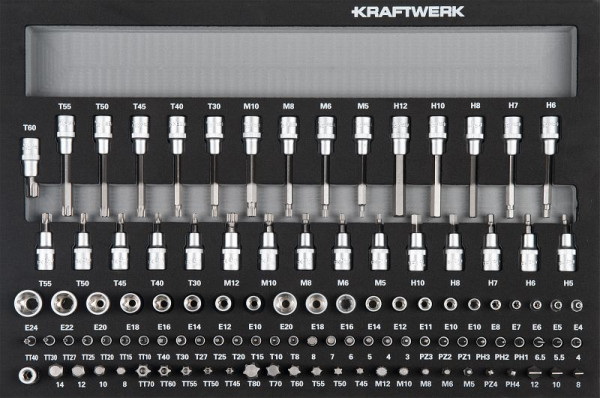 Insert de douille Kraftwerk BASIC LINE EVA 1/4" + 3/8" + 1/2", 60x40 cm, 107 pièces, 105.102.015