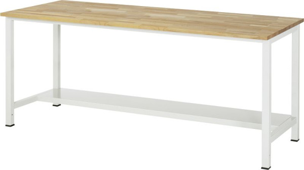 Table de travail RAU série 900, L2000 x P800 x H825 mm, plan de travail en hêtre massif, épaisseur 25 mm, avec étagère en bas, profondeur 320 mm, 03-900-3-B25-20.12