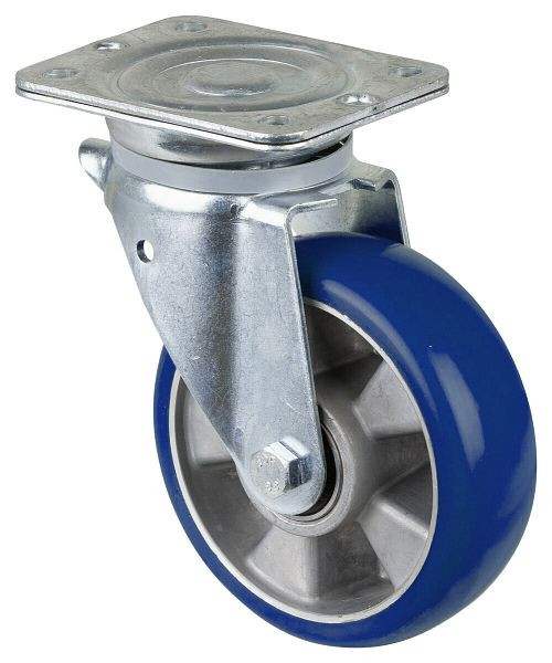 Roulette pivotante pour charges lourdes BS Rollers, roue en polyuréthane 83 Shore, jante en aluminium, roulement à billes, platine, diamètre : 160 mm, N100.B92.160