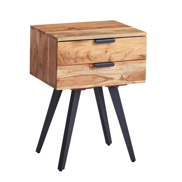 Console de nuit Wohnling 47 x 65 x 35 cm en bois d'acacia massif, WL6.156