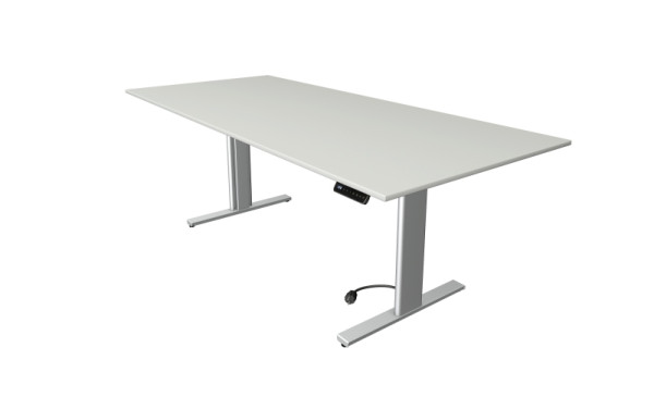 Table assis/debout Kerkmann Move 3 tubes, L 2250 x P 1000 mm, réglable en hauteur électriquement de 720 à 1200 mm, gris clair, 10234611