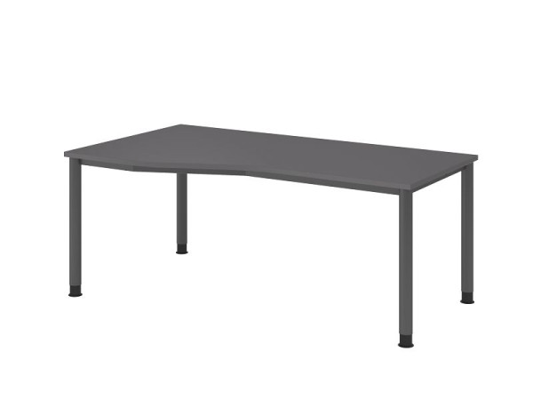 Bureau Hammerbacher 4 pieds rond 180x100/80cm graphite/graphite, forme libre, montable à gauche ou à droite, VHS18/G/G