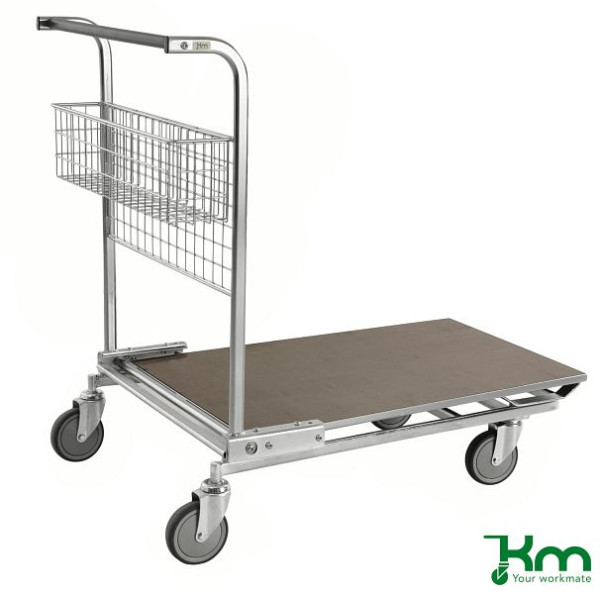 Grand wagon marchandises Kongamek, galvanisé/MDF, marron, comprenant un petit panier sous poignée ergonomique, KM113229