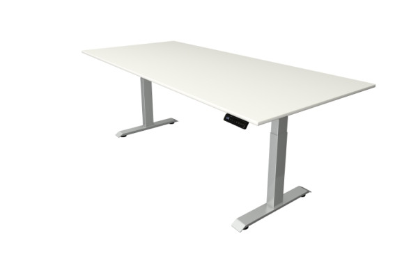 Table assis/debout Kerkmann Move 4, L 2250 x P 1000 mm, base argentée, hauteur réglable électriquement de 640 à 1290 mm, blanc, 10041110