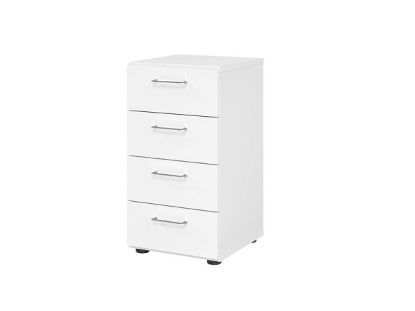 Armoire à tiroirs Hammerbacher 2OH, 4 tiroirs 924S4 BS, corps : blanc / façade : blanc, 40x41,7x74,8 cm (LxPxH), 4 tiroirs, poignée en métal BS, V924S4/W/W/BS