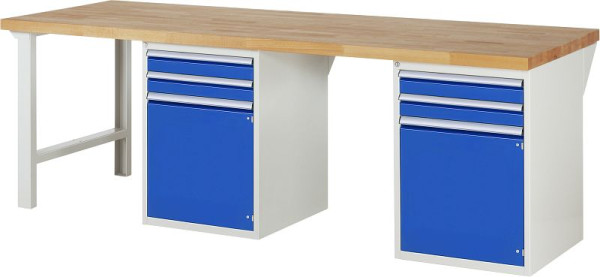 Etabli RAU série 7000 - conception modulaire, 2 conteneurs de sous-structure (2x tiroir, 1x porte battante), 2500x840x900 mm, 03-7503A8-259B4S.11
