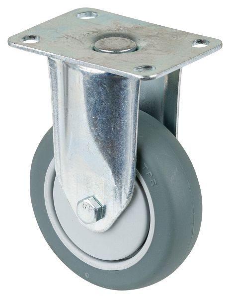 Roulettes BS Roulette pour appareils lourds, largeur de roue 30 mm, roue Ø 100 mm, capacité de charge 80 kg, caoutchouc gris, roulement à billes, platine, lot de 2, C110.A85.100