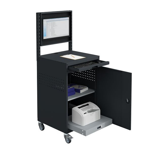 Meuble informatique SOFAME MODULINFO 695x660x1005 avec caisson moniteur inclinable et tablette coulissante sur roulettes, gris anthracite RAL 7016, W040010030GAGC