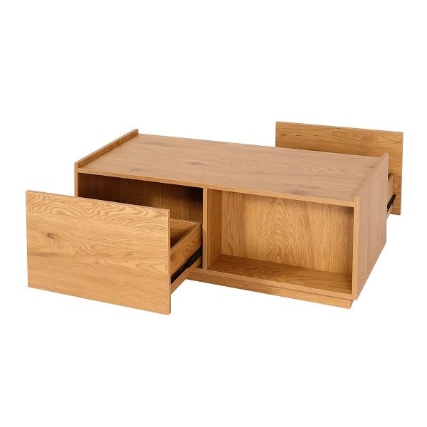 Table basse Mendler HWC-J78, table de salon, table d'appoint, tiroir, MDF 110x50x40cm, aspect chêne, 86643+83205