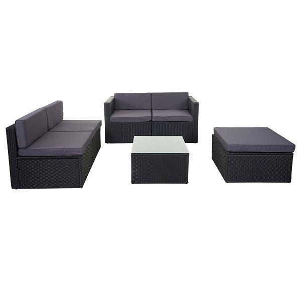 Mendler HWC-D24 ensemble en rotin poly, ensemble de jardin/salon canapé, anthracite, rembourrage gris foncé, 58579+58580+58581