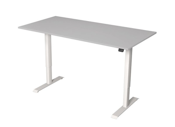 Table assis/debout Kerkmann L 1600 x P 800 mm, réglable en hauteur électriquement de 720 à 1200 mm, gris clair, 10360111