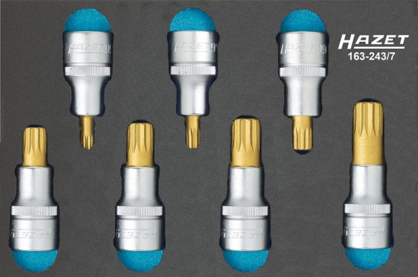 Jeu de douilles tournevis Hazet, XZN, carré creux 12,5 mm, profil multident interne XZN, M6 - M18, 163-243/7