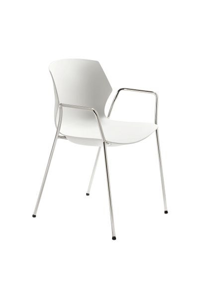 Mayer Sitzmöbel myPRIMO chaise empilable avec accoudoirs, coque d'assise en plastique blanc, structure chromée, 2510_01_02_A