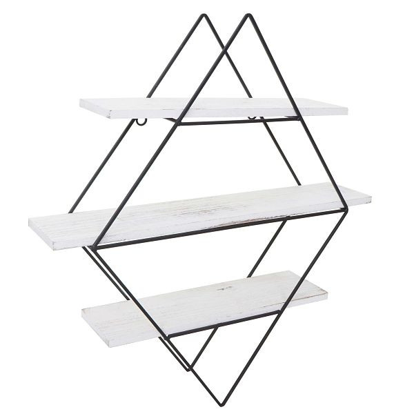 Étagère murale Mendler HWC-A80, étagère suspendue, design industriel en bois véritable 60x55x12cm, blanc minable, 94478