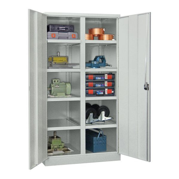 Armoire acier Pavoy 1950/1040/630, cloison, 8 étagères thermolaquées, portes battantes, poignée rotative avec serrure à cylindre, 36366-104-001-905303