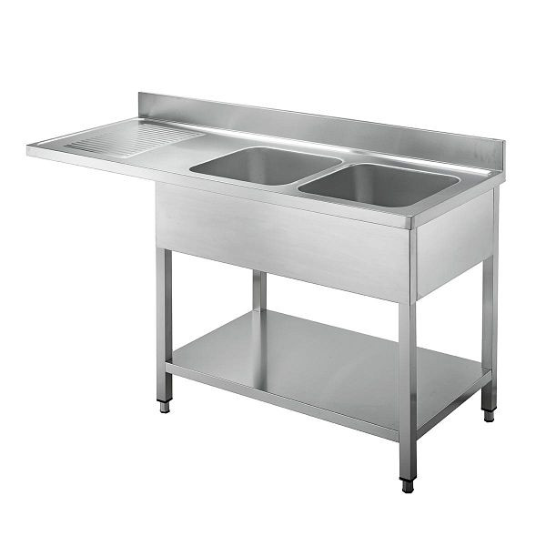 Vaiotec TOPLINE évier centre 700 / 2 vasques à droite, plan de travail épaisseur 40 mm, 200x70x85 cm, 10523