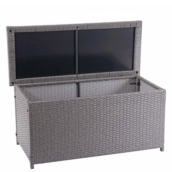 Boîte à coussins en poly-rotin Mendler HWC-D88, coffre de jardin, coffre de rangement, gris basique, 63x135x52cm 320l, 64570