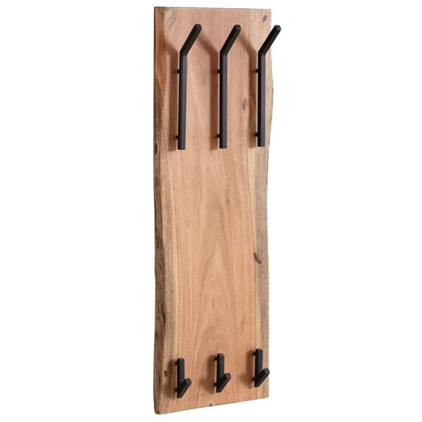 Wohnling Design porte-manteau mural en bois massif d'acacia / métal 35,5 x 100 x 11 cm, porte-manteau mural à 2 rangées de porte-manteau de couloir, porte-manteau en bois, WL6.360
