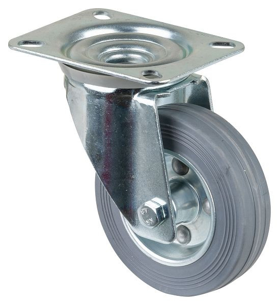 Rouleau de transport BS rollers, largeur de roue 30 mm, Ø roue 100 mm, capacité de charge 70 kg, bande de roulement en caoutchouc gris, jante en acier, lot de 2, L400.B56.100