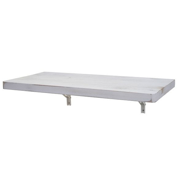 Table murale Mendler HWC-H48, table pliante murale étagère murale, bois massif pliable, 100x50cm blanc minable, 73422