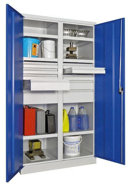 Armoire charges lourdes Pavoy 1950/630/1040, poignée rotative, cloison, 6 étagères, tiroirs : 6x75, 2x125, 2x175, 36363-104-006-204910