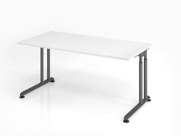 Bureau Hammerbacher ZS16, 160 x 80 cm, plateau : blanc, épaisseur 25 mm, chant épais en ABS, forme rectangulaire, graphite, VZS16/W/G