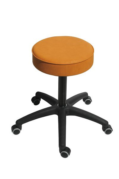 Tabouret Lotz, assise : similicuir, jaune maïs, Ø 360 mm, épaisseur d'assise 90 mm, réglage de la hauteur d'assise : 480 - 680 mm, piètement en plastique, 3520.1-05