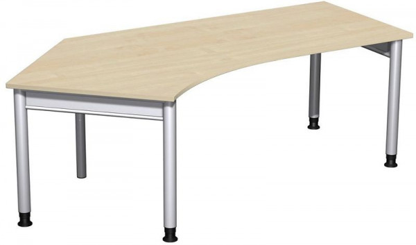bureau geramöbel 135° gauche réglable en hauteur, 2166x1130x680-820, érable/argent, N-657315-AS