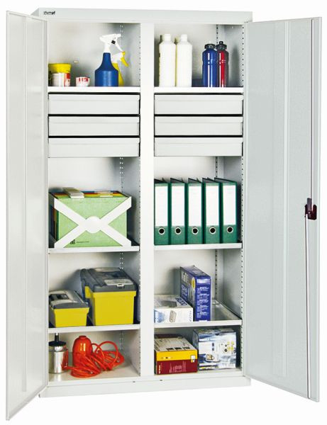 armoire à outils et matériaux contondants série 2000, 7035/7035, 6 tiroirs, cloison centrale, 6 étagères, 2004207
