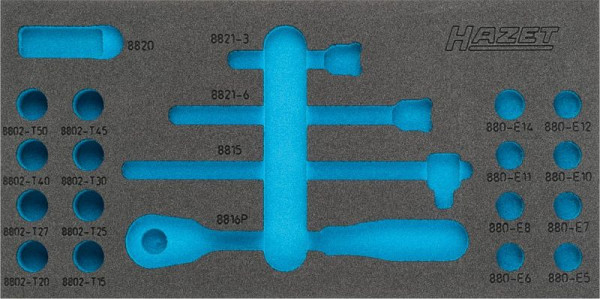 Insert en mousse souple à 2 composants Hazet, pour 1557/21, dimensions / longueur : 342 mm x 172 mm Taille du système d'organisation : 1/3 (342 x 172 mm), 163-348L