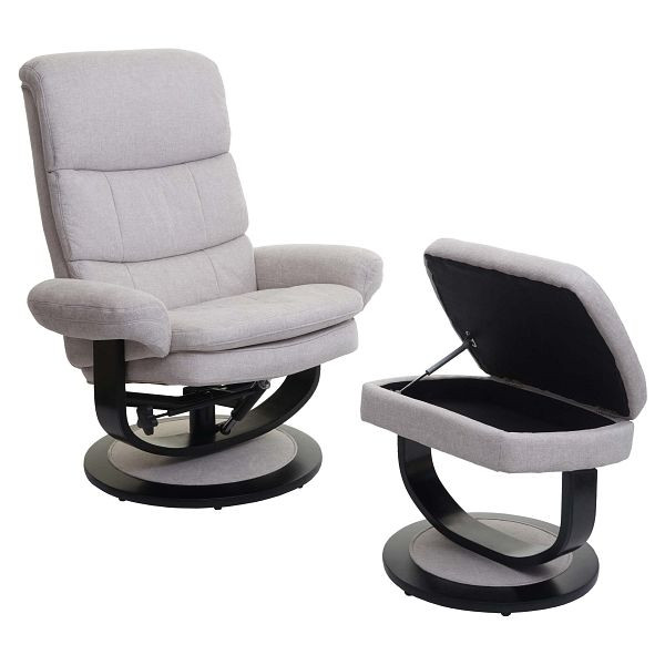 Fauteuil relax Mendler HWC-C16, Fauteuil TV Tabouret fauteuil TV avec compartiment de rangement, tissu/textile crème-beige, 74584