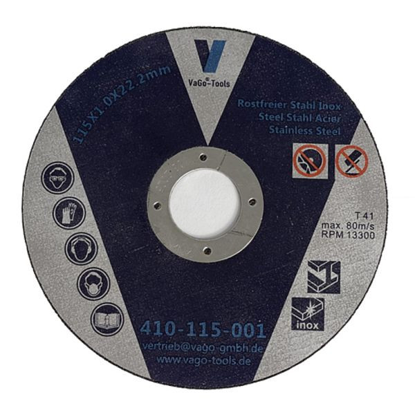 VaGo-Tools disques à tronçonner disques flexibles 115x1mm acier inoxydable métal acier, UE : 10 pièces, 410-115-001x10_tv