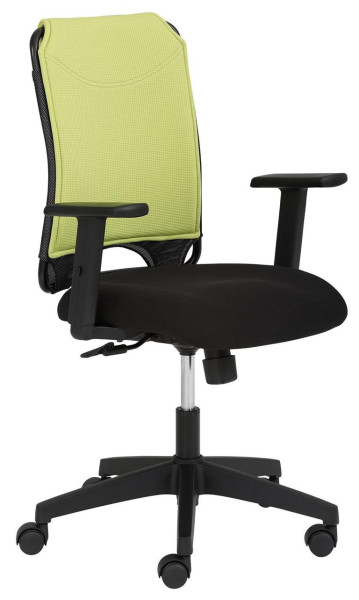 Chaise pivotante Mayer Sitzmöbel , assise rembourrée noire, dossier en tissu élastique respirant, dossier vert, accoudoirs réglables en hauteur, 2333_AV_253