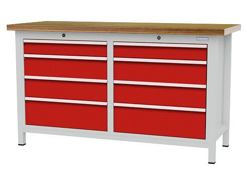 Établi à caissons Bedrunka+Hirth, R 24-16, nombre de tiroirs : 8, dimensions : 1500 x 600 x 859 mm, capacité de charge du(des) tiroir(s) : 50 kg, 03T515H60150