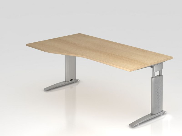 Bureau Hammerbacher pied C 180x100/80cm chêne/argent, hauteur de travail 68-86 cm réglable, VUS18/E/S